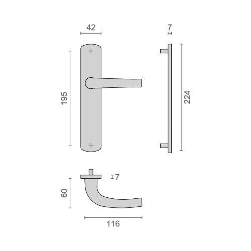 Ensemble double bequille sur plaque massive SALOME - Alu. - Bec de cane - 195MM