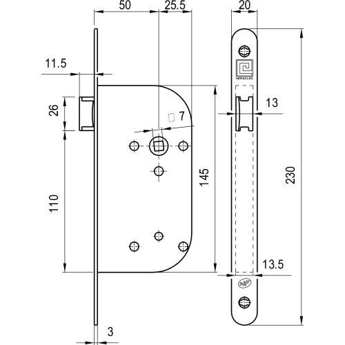 Coffre à larder monopoint Série L800-NF - Axe 50 MM - Bec de cane - Gris