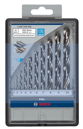 Coffret de 10 forets hélicoïdaux PRO Metal HSS-G