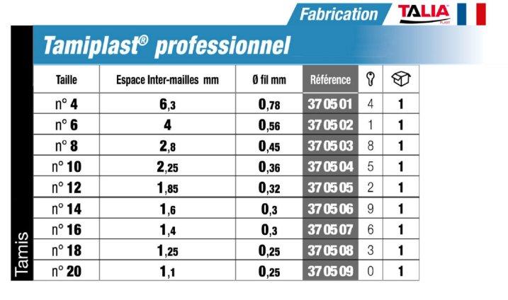 TAMIS PLASTIQUE ""TAMIPLAST"" JAUNE PROFESSIONNEL - SOFOP TALIAPLAST