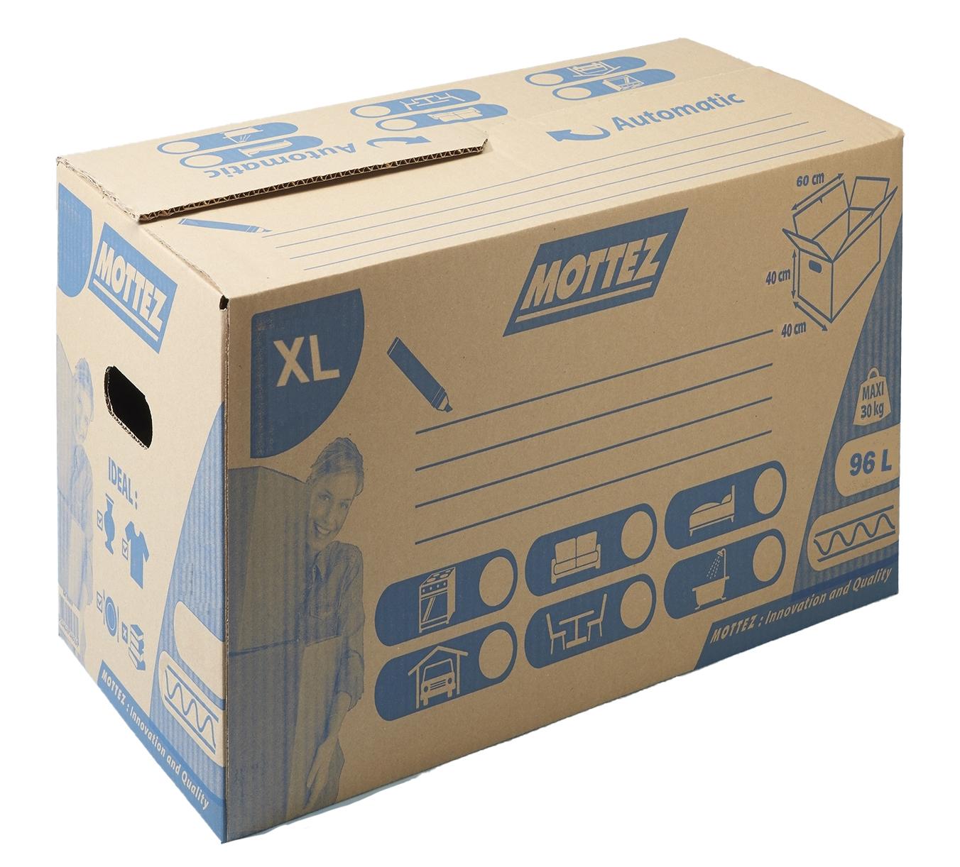 CAISSE DE DEMENAGEMENT CARTON FERMETURE AUTOMATIQUE SIMPLE CANNELURE