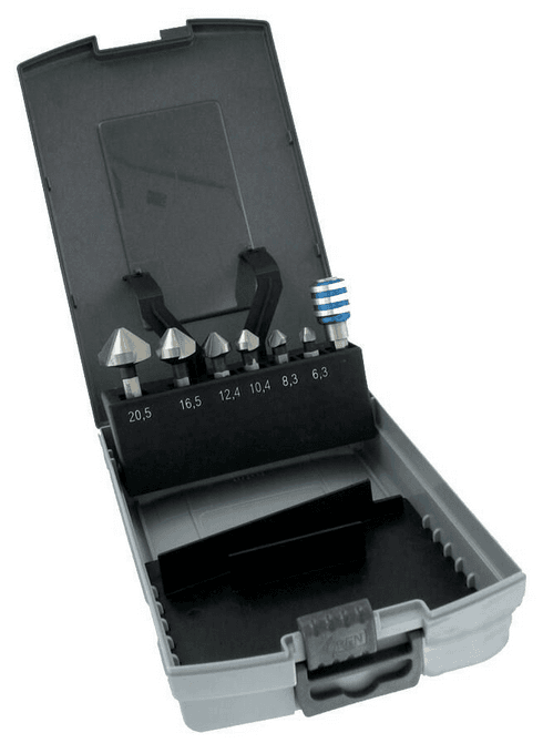 Coffret 6 fraises à noyer HSS queue hexagonale à 90° Ø 6,3 à 20,5mm